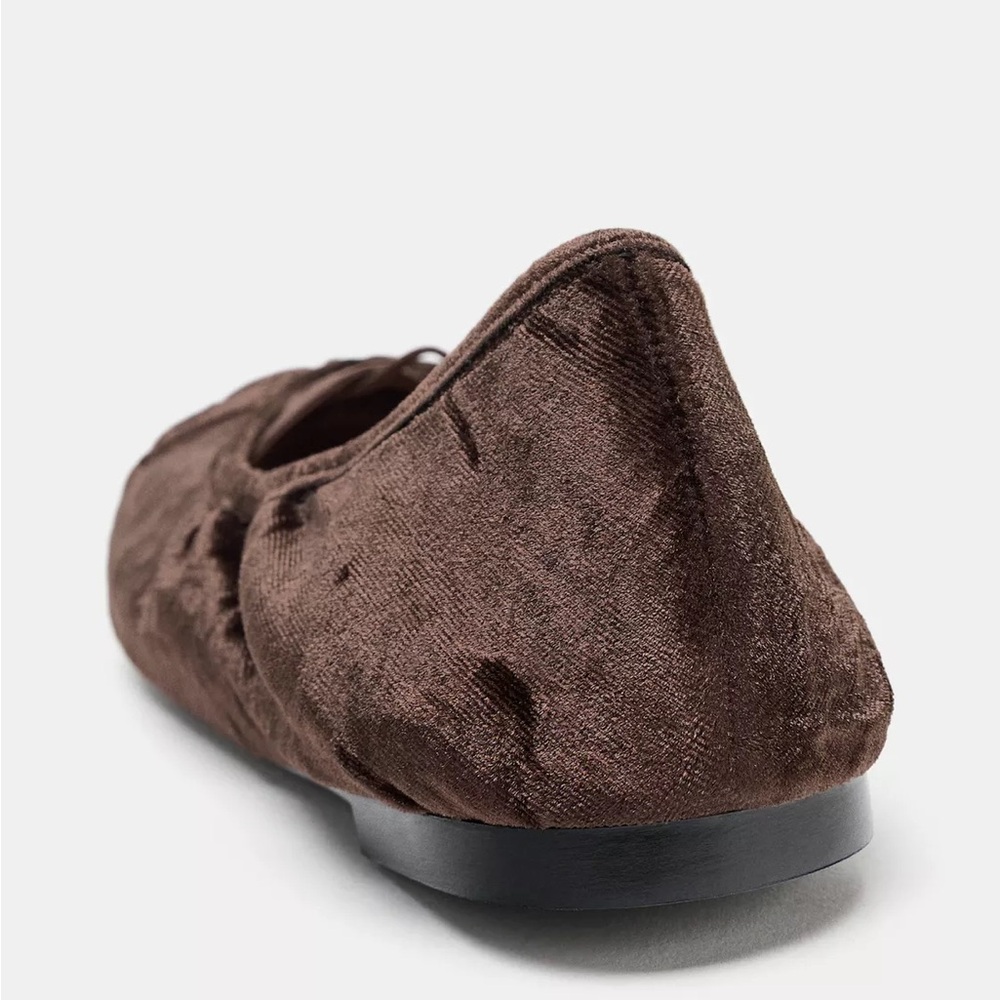 New Zara velvet strappy ballet flats in brown - US 6.5 - Picture 5 of 5